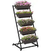 Outsunny plantenstandaard - 5 etages - met wielen - bruin