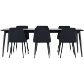 Ebuy24 Ellis eethoek tafel 85x230cm en 6 velours stoelen zwart.