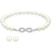 Elli - Sieraden Set - Dames Infinity met Zoetwater Gekweekte Parels en Kristallen in 925 Sterling Zilver - Dames