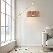 LumenXL Vloerlamp Bask verstelbaar met natuurlijke kap - messing