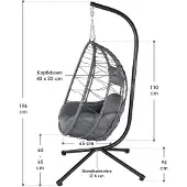 Juskys Polyrotan Hangstoel Aria - Grijs - Incl. onderstel