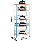 Simon Rack - Etagère de rangement 1800x900x400mm Bleu orange bois Charge 150Kg - Maderclick 5/400