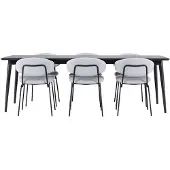Ebuy24 Ellis eethoek tafel 85x230cm en 6 bouclé stoelen zwart.