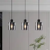 LumenXL Zwarte hanglamp Palaio met smoke glas, 3-lichts