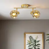 LumenXL Plafondlamp goud met amber glas, 2-lichts - Jenthe