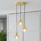 LumenXL Gouden hanglamp met amber glas, 3-lichts - Marrom