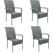 Juskys - Set Van 4 Tuinstoelen - Polyrotan - Grijs - Buitenstoelen - Stapelbaar - Verstelbare Pootjes - Max 160 Kg