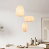 LumenXL 3-lichts hanglamp Fabrica - beige stoffen lampionnen