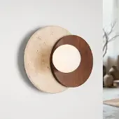 LumenXL Moderne wandlamp Yacif van travertin (natuursteen) en hout