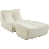 Sweeek Fauteuil 1 zits met voetenbank boucléstof Wit