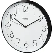 Hama Elegance, Wandklok, Cirkel, Zwart, Wit, Kunststof, Glas