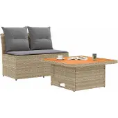 vidaXL 2 Stuk Tuin middelste sofa met opklaptafel poly rattan