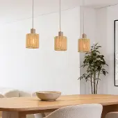 LumenXL 3-lichts hanglamp Carrizo - beige met geweven touw