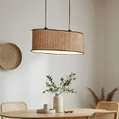 LumenXL 2-lichts moderne hanglamp Esmora zwart met ovale stoffen kap