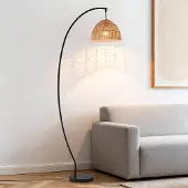 LumenXL Moderne booglamp Estar met natuurlijke kap en zwart frame