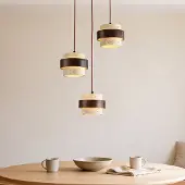 LumenXL Ronde hanglamp Mavero - cement en hout, 3-lichts