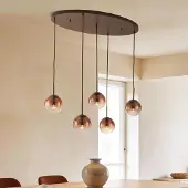 LumenXL 5-lichts hanglamp Nira - bruin ombre-glazen bollen