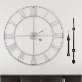 OEM Zilveren wandklok, 47 cm, met grote Romeinse cijfers