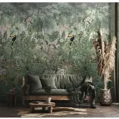 Overig Fotobehang Jungle - Groen - Roze - Oranje - Geel - Zwart - 2,70 M X 53 Cm
