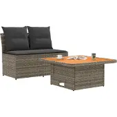 vidaXL 2 Stuk Tuin middelste sofa met opklaptafel poly rattan