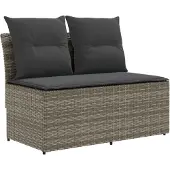 vidaXL Tuin middelste sofa met opklaptafel 2 st 2-zits poly rattan