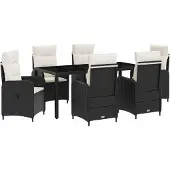 vidaXL Buiten Eettafel Set 7 pcs Zwart en Crème Wit 190 x 90 x 75 cm