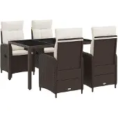 vidaXL Buiten Eettafel Set 5 pcs Bruin en Crème Wit 150 x 90 x 75 cm