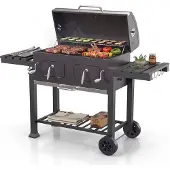 Kitchenbrothers Houtskool BBQ XL - Dual Zone Smoker Barbecue - Met Verstelbare Kolenroosters & Inklapbare Zijtafels - PFAS-vrij - 42,3x75,8cm Grilloppervlak - Zwart