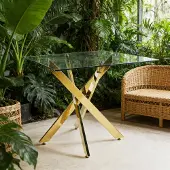 MODFU - Eettafel - Glazen Blad En Metalen Poten - Modern - Goud
