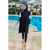 Turkishsouq Zwarte Burkini-set Bescheiden islamitische badkleding met volledige dekking