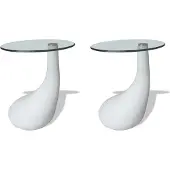 vidaXL Salontafel met rond glazen tafelblad hoogglans wit 2 st