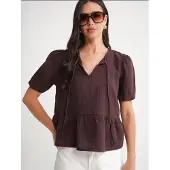 MixRay Gestructureerde Mousseline Crew Neck Blouse met Binding Detail
