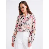 MixRay Bloemdruk Lange Mouw Mandarin Kraag Blouse