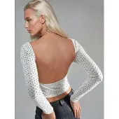 Busem Gestippelde Slim Fit Crop Blouse met Rugdetail