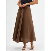 Busem Hoge Taille Geweven A-Lijn Maxi Rok