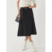 Busem Hoge Taille Midi Rok met Gebogen Detail