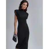Busem Gewatteerde Midi-jurk met Sleufdetails