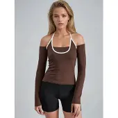 Busem Slim Fit Gebreide Blouse met U-Hals en Contrastafwerking