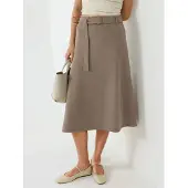 Busem Hoge Taille Midi Rok met Gebogen Detail