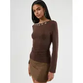 Busem Accessoire Gedetailleerde Bootnek Lange Mouw Blouse