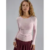 Busem Aansluitende Blouse van Tulle met Lange Mouwen en Flockprint