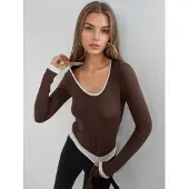 Busem Contrasterende Binding Lange Mouwen Blouse