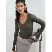 Busem V-hals Lange Mouw Aangesloten Blouse