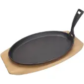 Super Merchant Gietijzeren schaal met houten onderlegger en greep – 280x140x30 mm – zwart