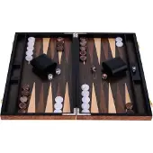 Longfield Backgammon 15 inch - Elzenhout Ingelegd Bord - Luxe Houten Koffer - Natuurlijke Afwerking - Engelhart