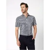 Desoto Casual Slim Fit Jersey overhemd donkerblauw, Gestreept