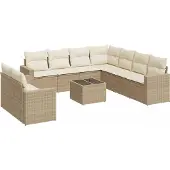 vidaXL 10-delige Loungeset met kussens poly rattan beige