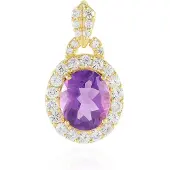 Cavill - Elegante 925 Sterling Zilver Hanger - Ovale Amethist 2,84 ct - 28 Zirkonia's - Luxe Verguld Sieraad voor Dames