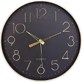 OEM Zwarte wandklok, 30,5 cm, stille ronde klok met gouden cijfers