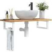 vidaXL Badkamer wandschap staal en massief acaciahout